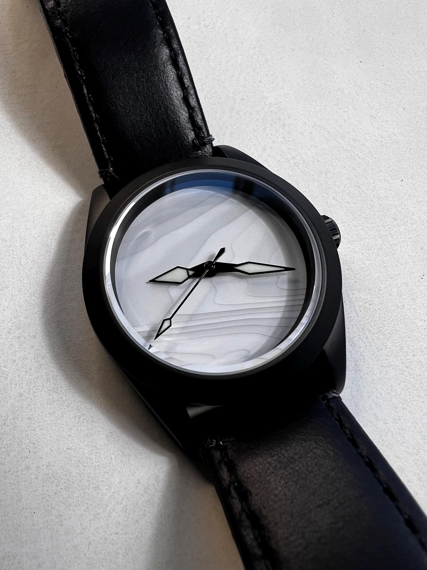 Black and White Fordite Watch with leather strap (NH38 powered)
