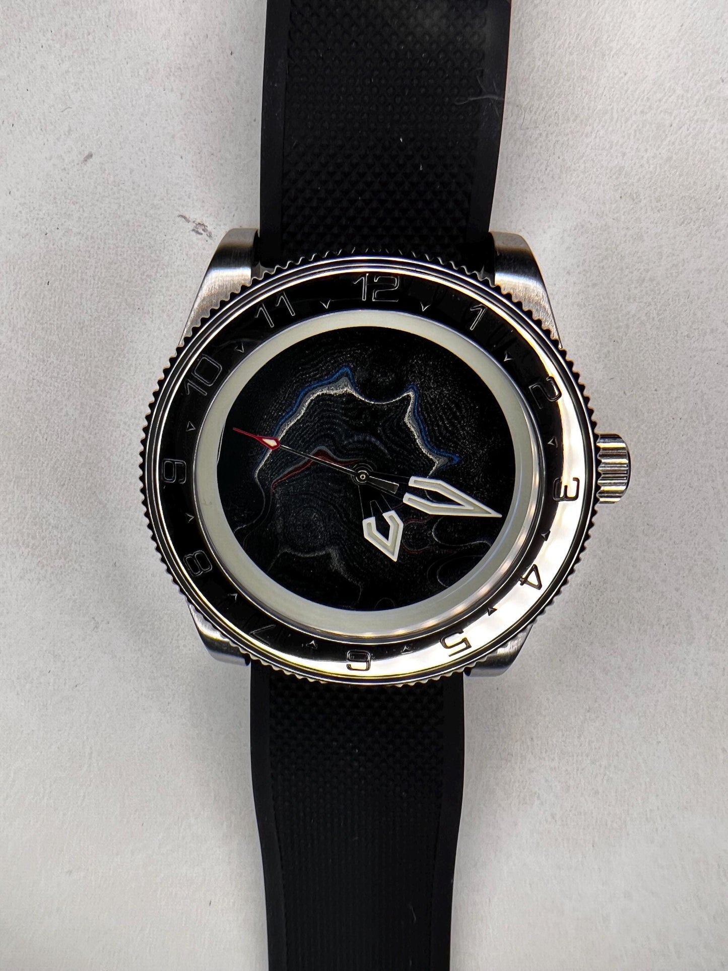 Watch with Fordite dial, 3d effect topography pattern (NH38 powered)