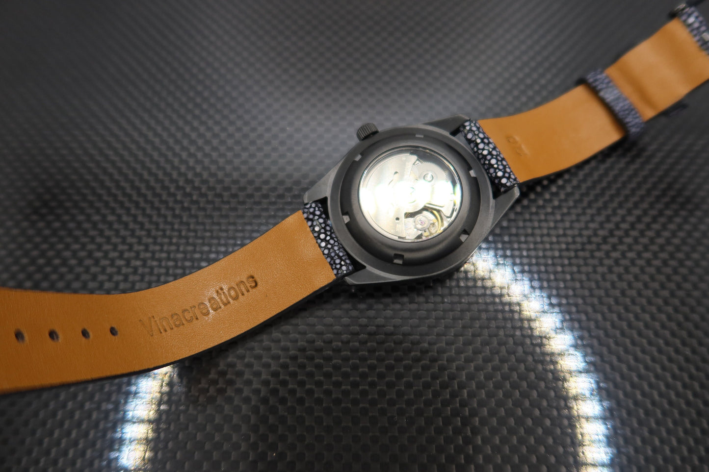Fordite watch with ray strap (NH38 powered)
