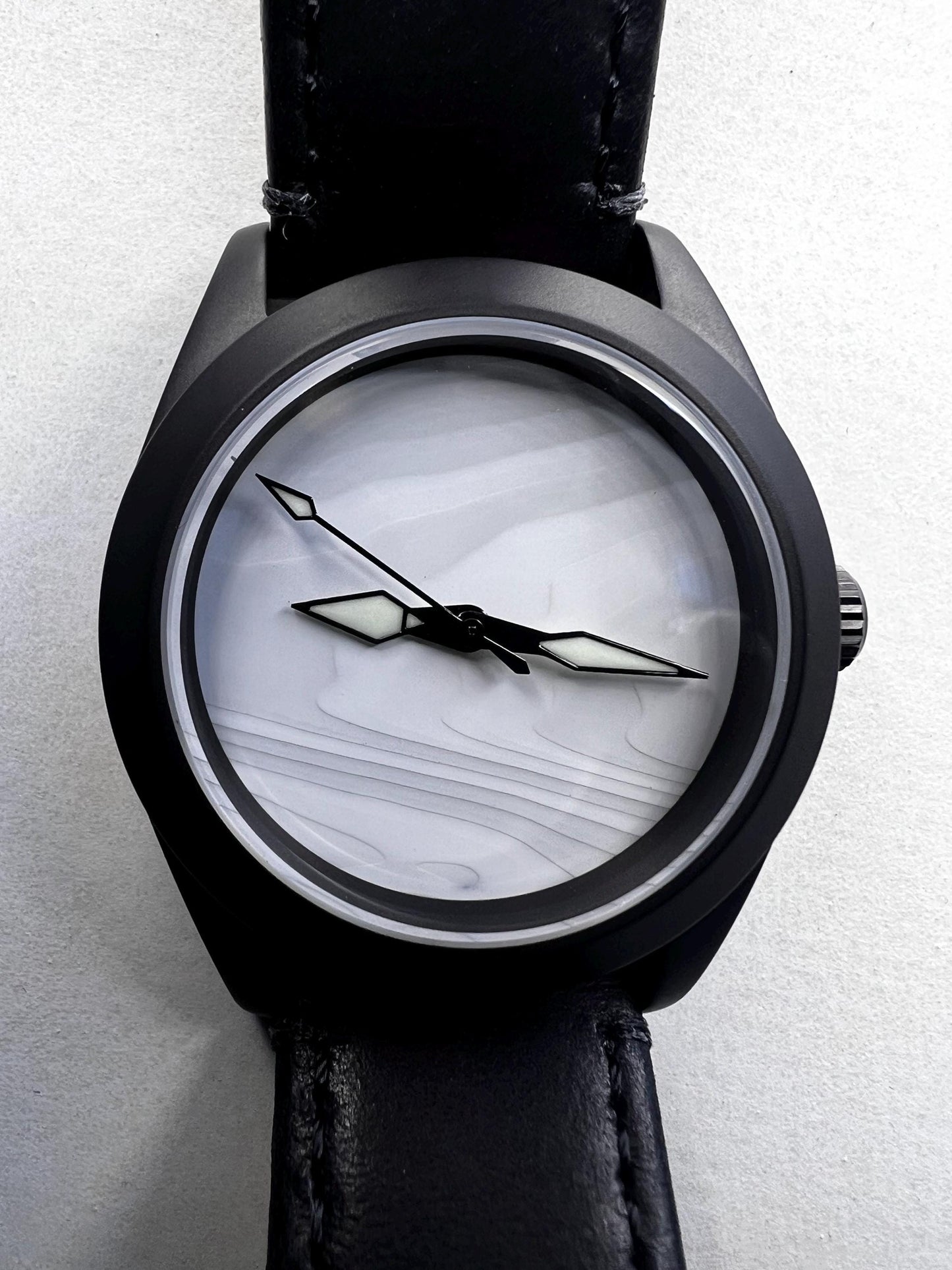Black and White Fordite Watch with leather strap (NH38 powered)