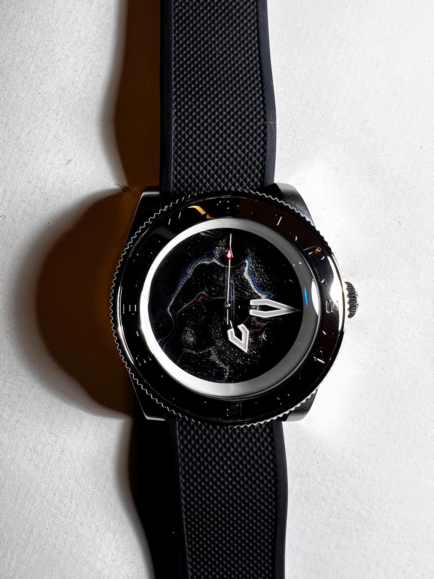 Watch with Fordite dial, 3d effect topography pattern (NH38 powered)