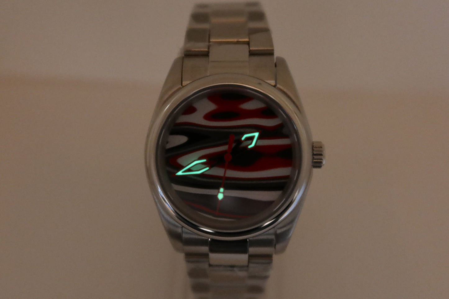 Bold red and olive green fordite watch (NH38 powered)
