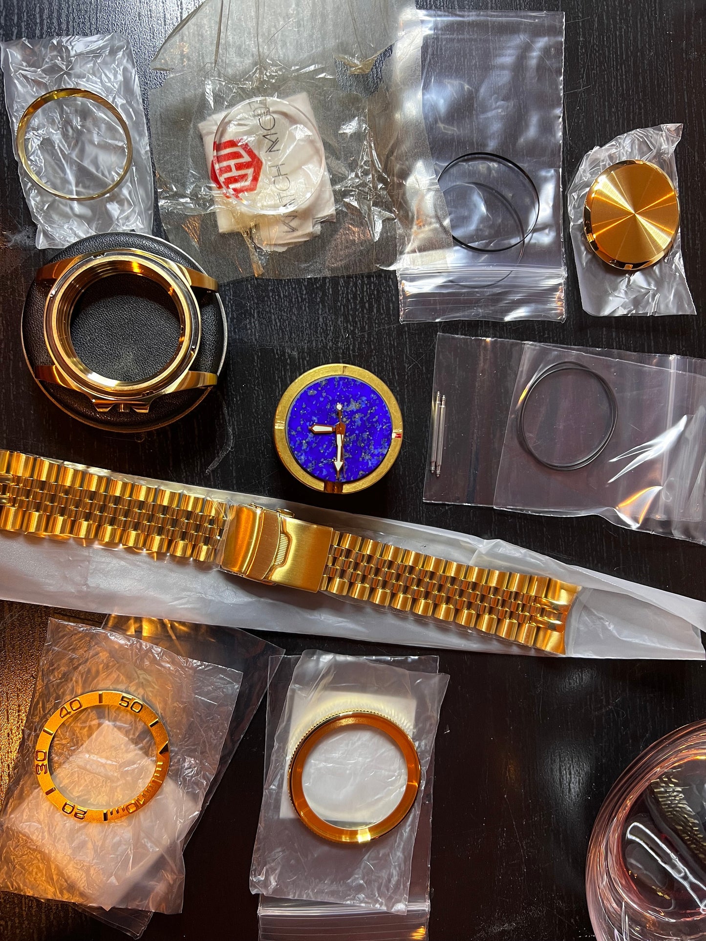 Lapis Lazuli and gold colored stainless steel watch build (nh38 powered)