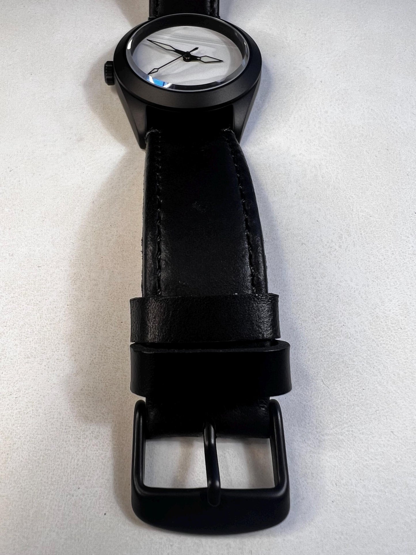 Black and White Fordite Watch with leather strap (NH38 powered)