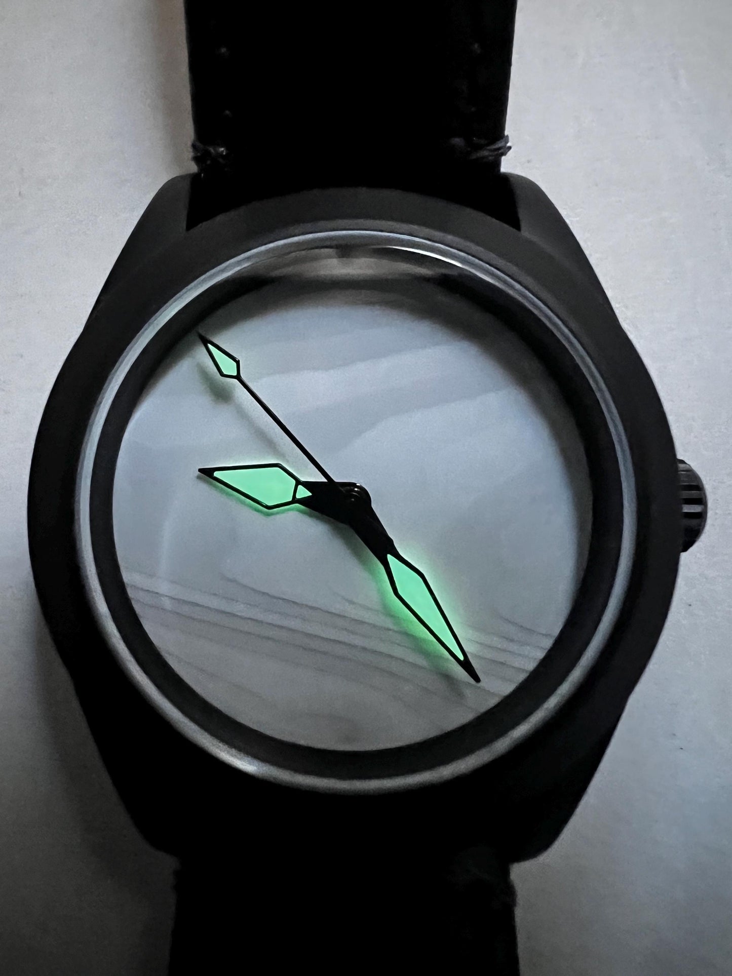 Black and White Fordite Watch with leather strap (NH38 powered)