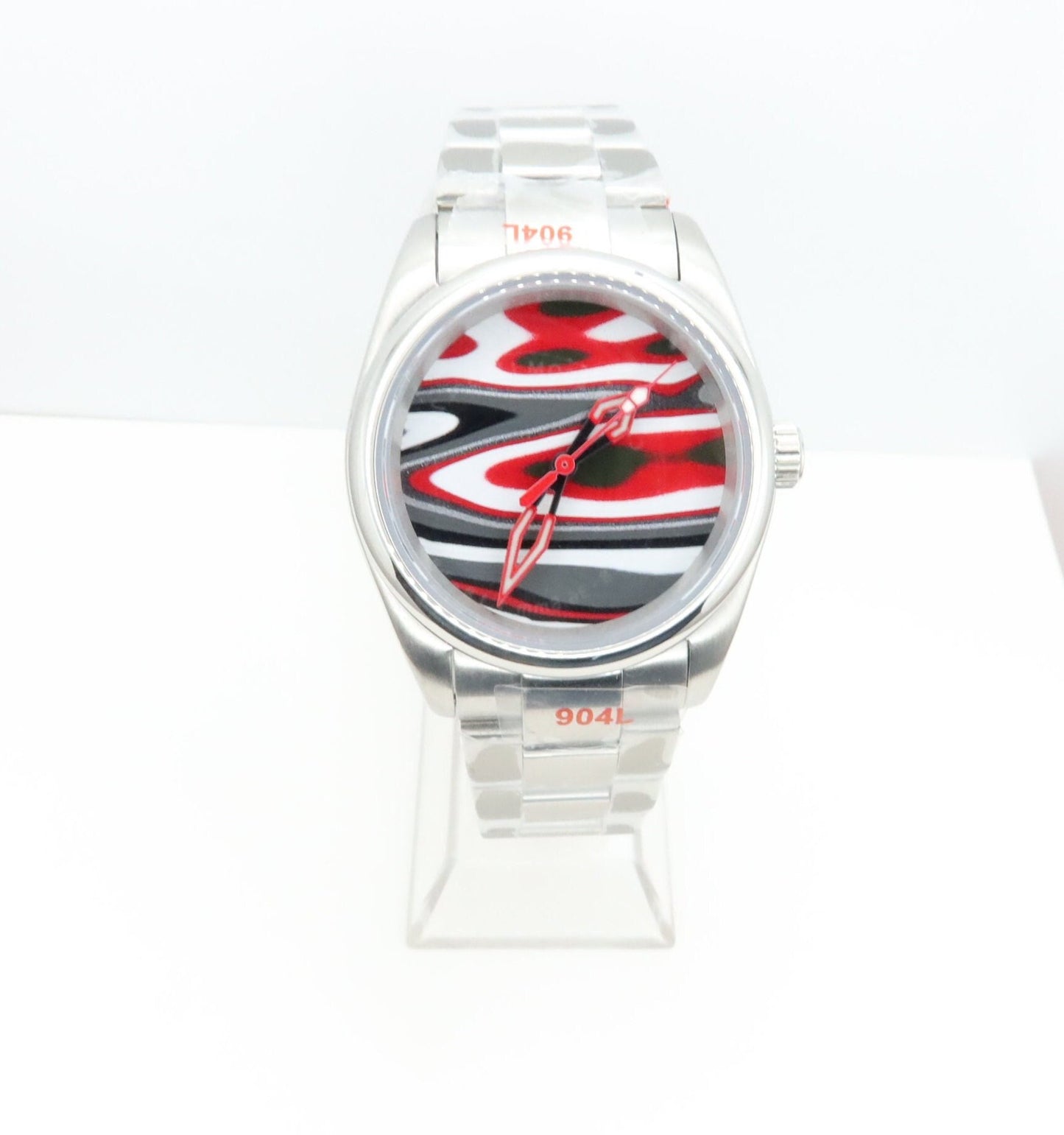 Bold red and olive green fordite watch (NH38 powered)