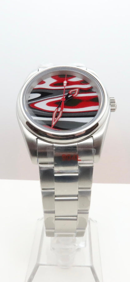 Bold red and olive green fordite watch (NH38 powered)
