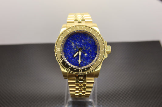 Lapis Lazuli and gold colored stainless steel watch build (nh38 powered)