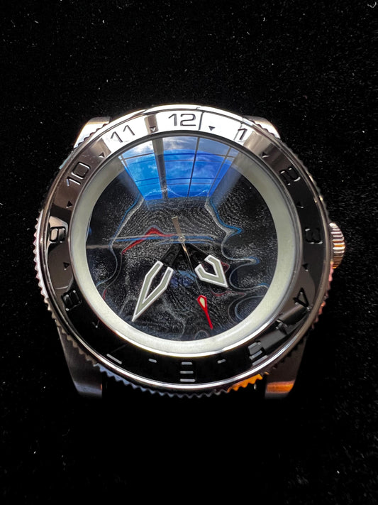 Watch with Fordite dial, 3d effect topography pattern (NH38 powered)