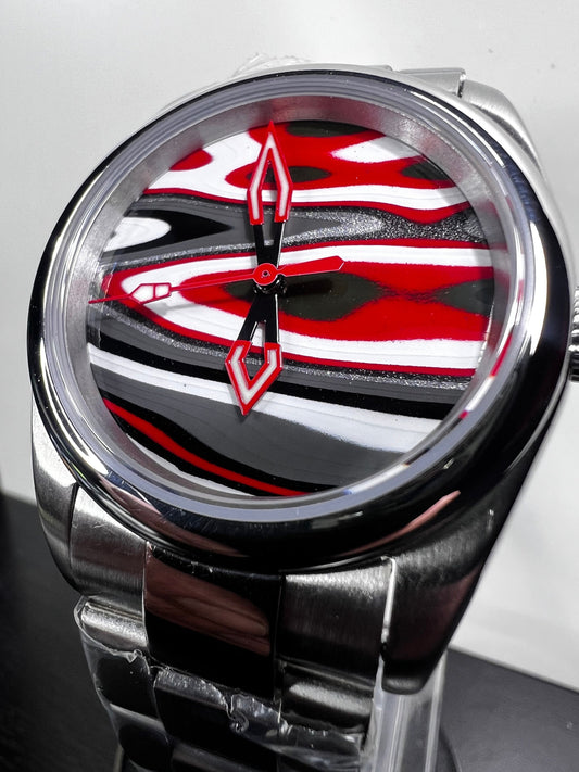 Bold red and olive green fordite watch (NH38 powered)