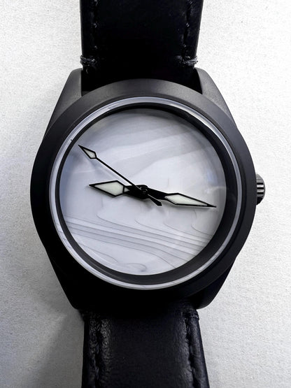 Black and White Fordite Watch  with leather strap (NH38 powered)