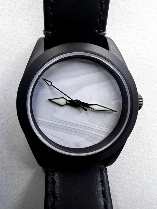 Black and White Fordite Watch  with leather strap (NH38 powered)