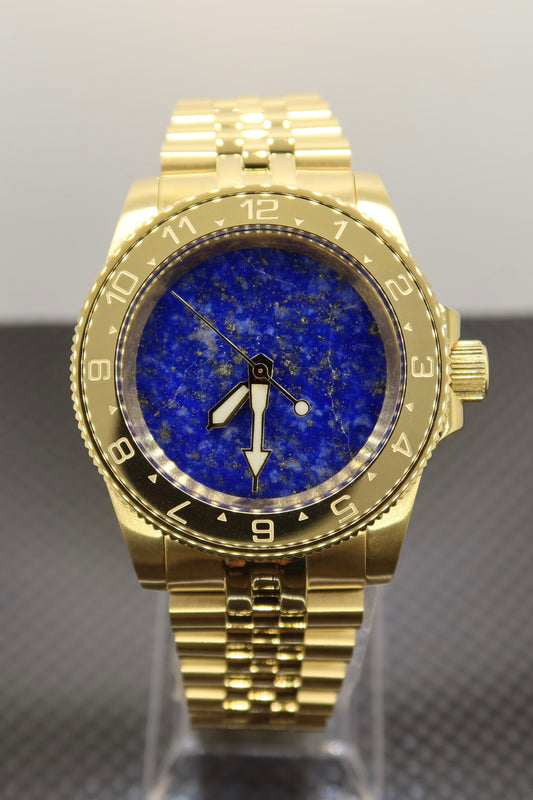 Lapis Lazuli and gold colored stainless steel watch build (nh38 powered)