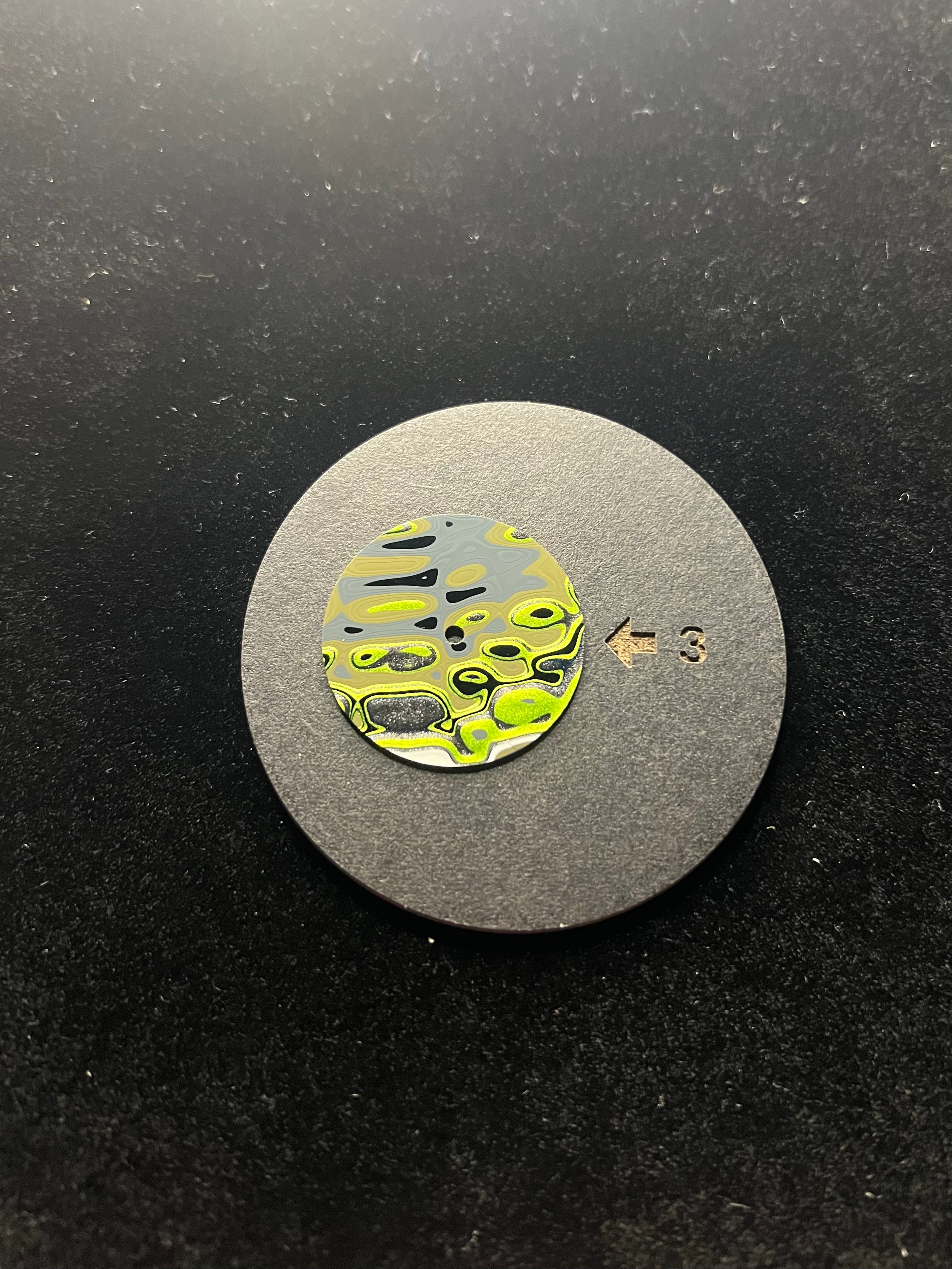 Handmade fordite dial with small defect – Juxtaposed Watches