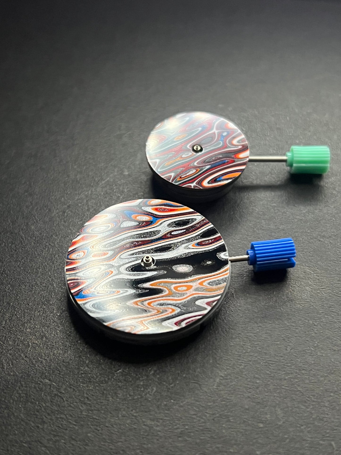 Matching pair of fordite dials for A.H.