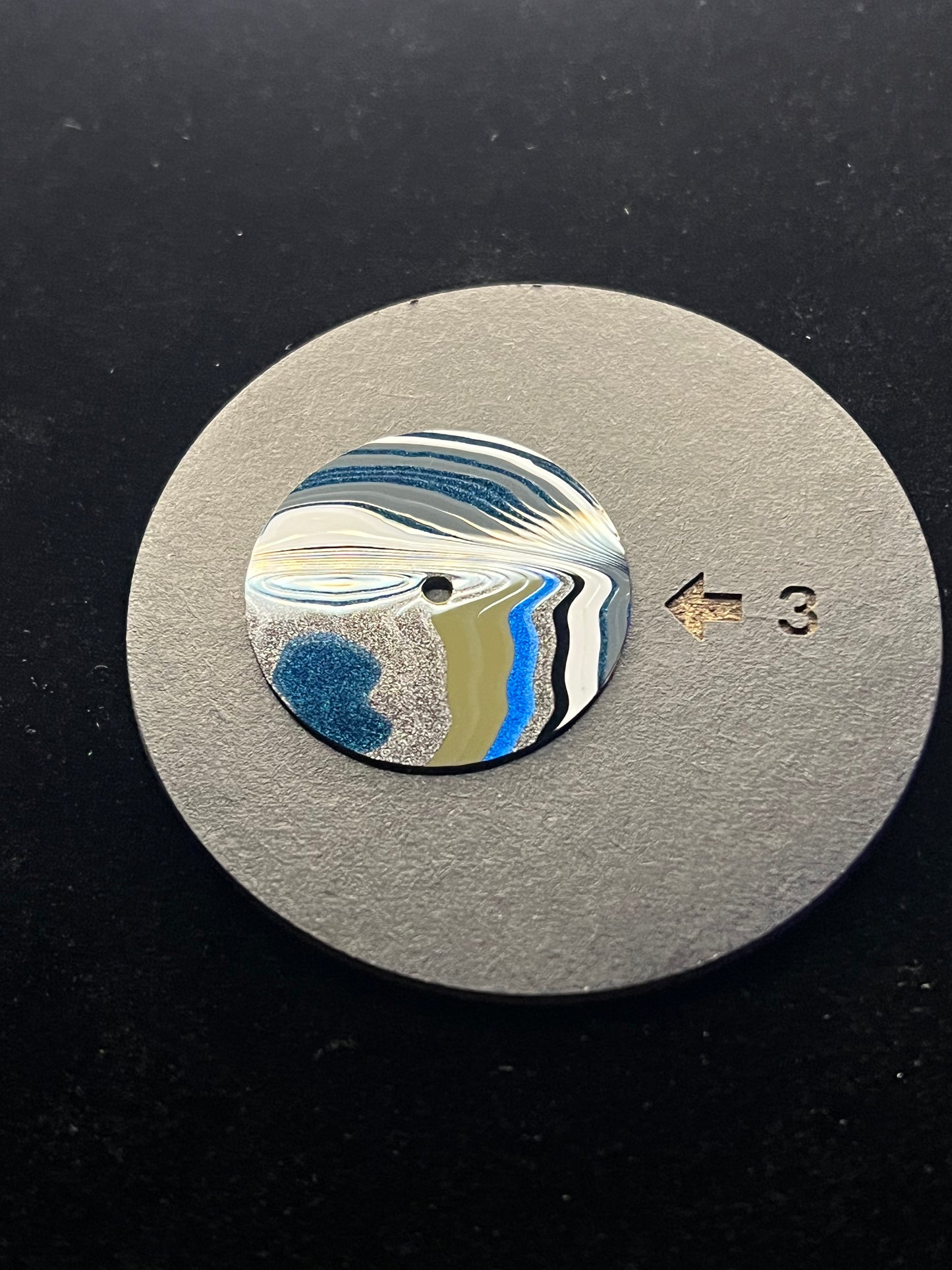 Blue, grey, tan and white watch dial, 28.5 mm