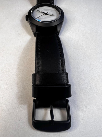 Black and White Fordite Watch  with leather strap (NH38 powered)