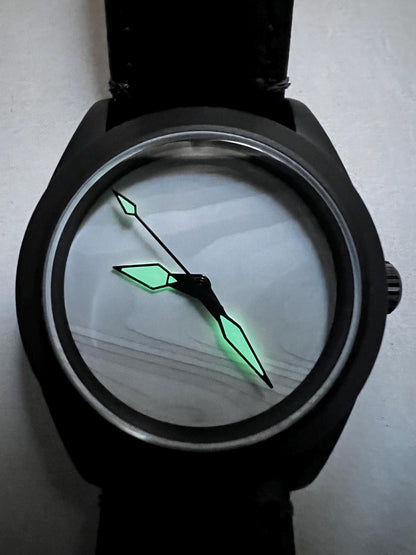 Black and White Fordite Watch  with leather strap (NH38 powered)